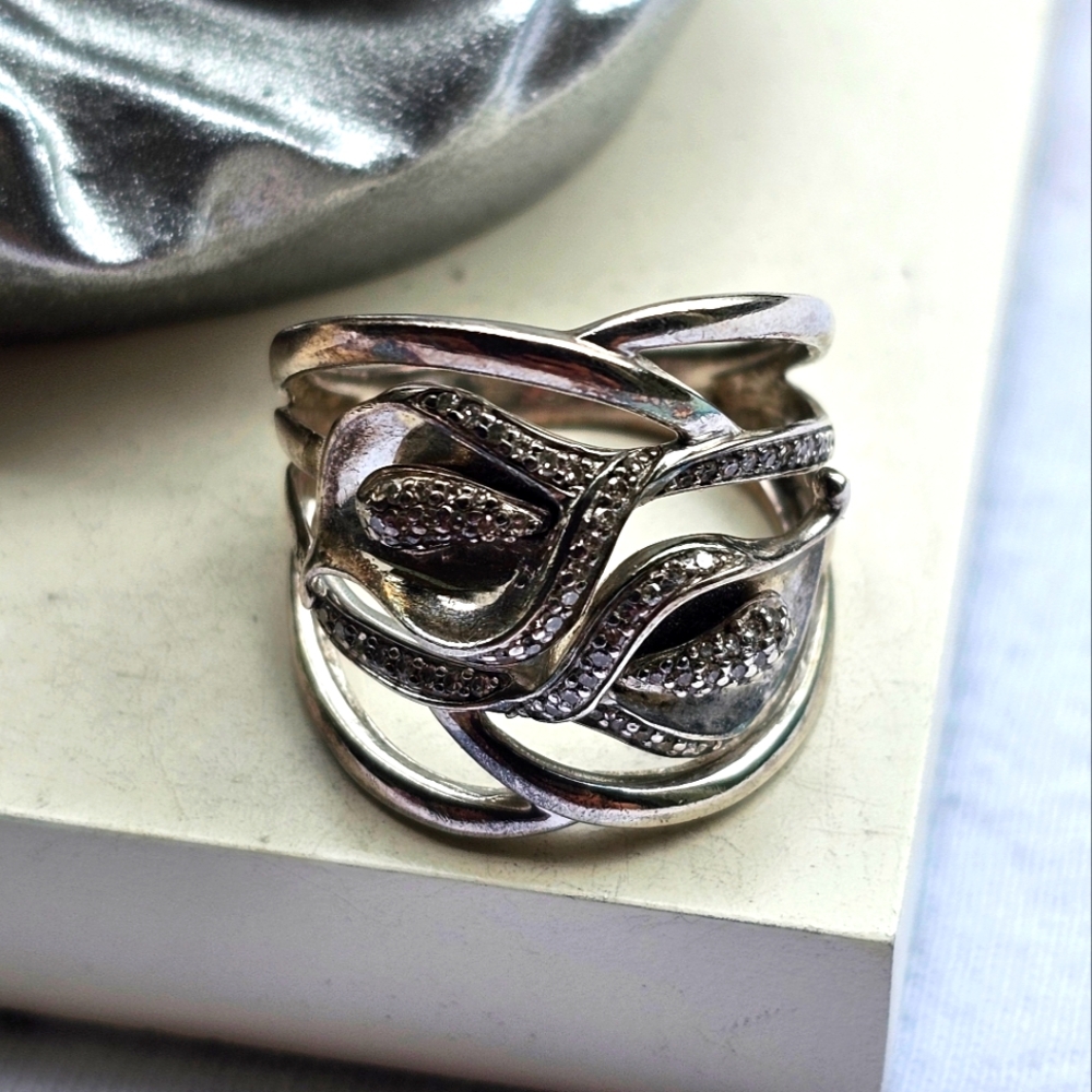 AFFINITY DIAMONDS STERLING SILVER AND DIAMONDS CALLA FLOWER RING Size 6.5